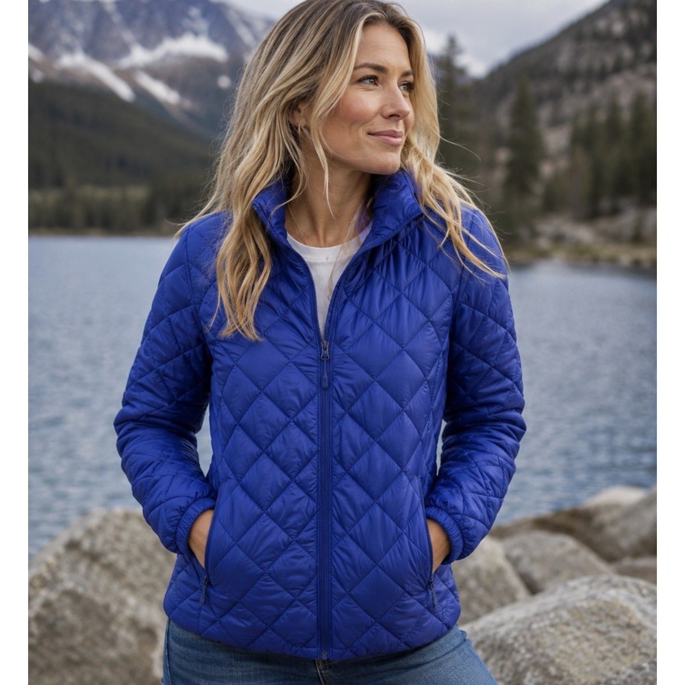 32 Degrees Heat Down Filled Jacket Sz S Puffer Full Zip Packable Outdoor Blue